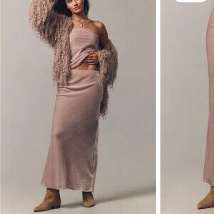 Anthropologie Fairy Blush Pink Tilda Velvet Maxi Skirt Soft Girl XXS